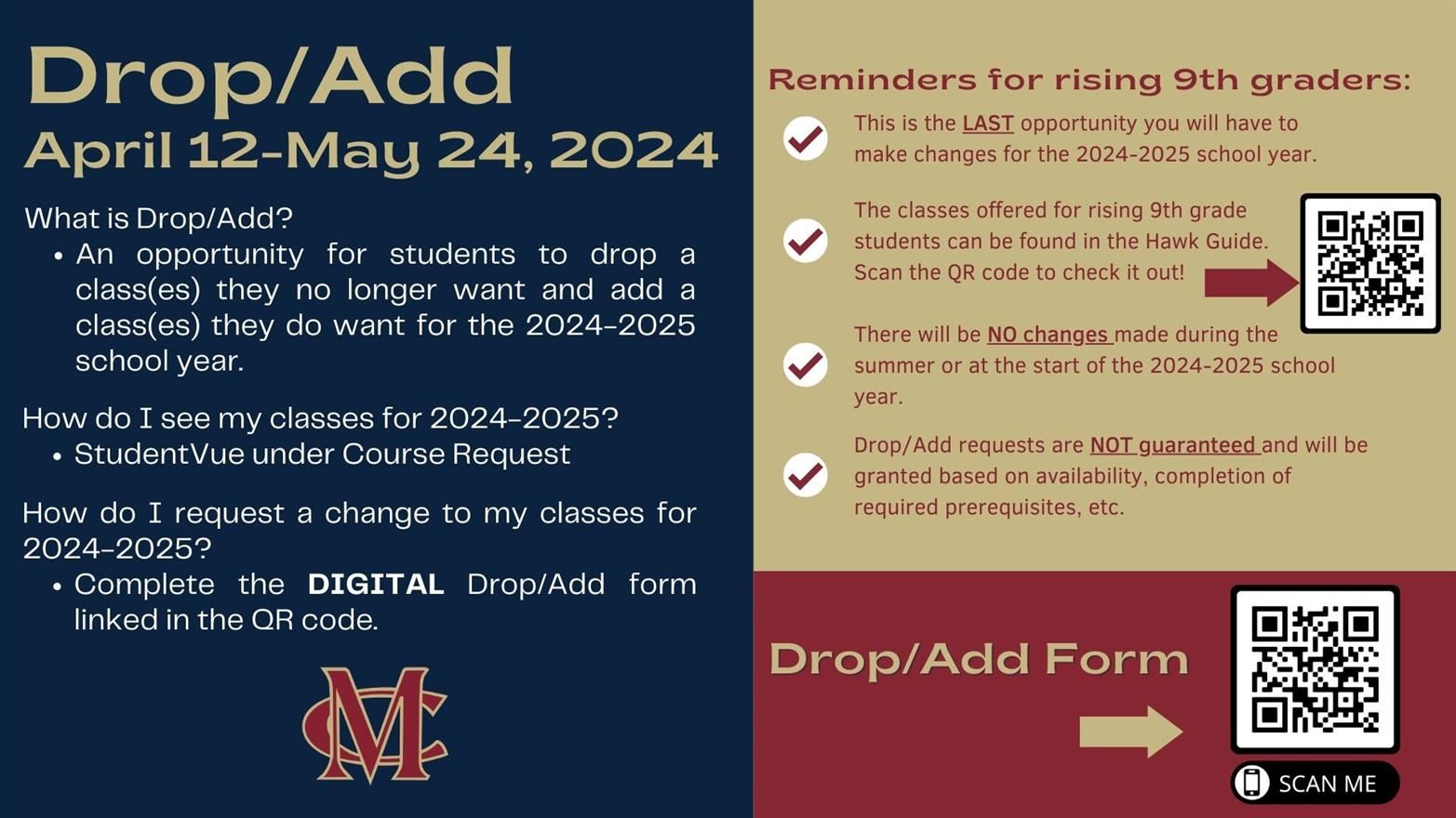 drop add info for rising 9th grade